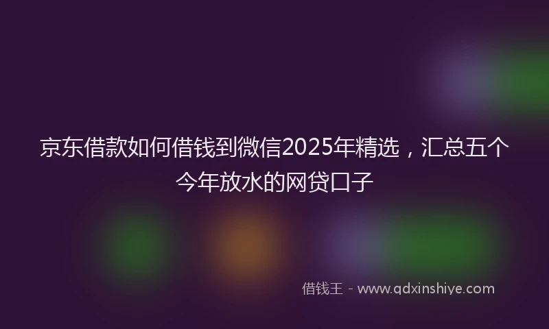 京东借款如何借钱到微信2025年精选，汇总五个今年放水的网贷口子