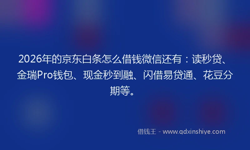 2026年的京东白条怎么借钱微信还有：读秒贷、金瑞Pro钱包、现金秒到融、闪借易贷通、花豆分期等。