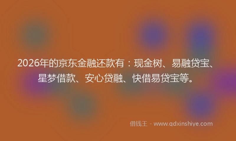 2026年的京东金融还款有：现金树、易融贷宝、星梦借款、安心贷融、快借易贷宝等。