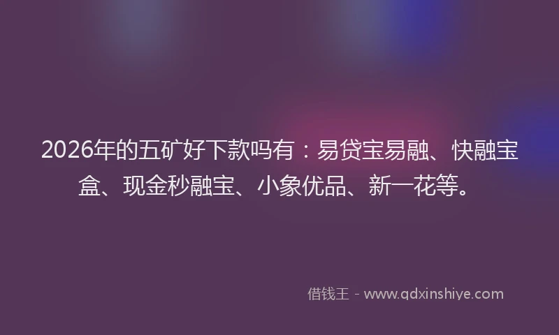 2026年的五矿好下款吗有：易贷宝易融、快融宝盒、现金秒融宝、小象优品、新一花等。