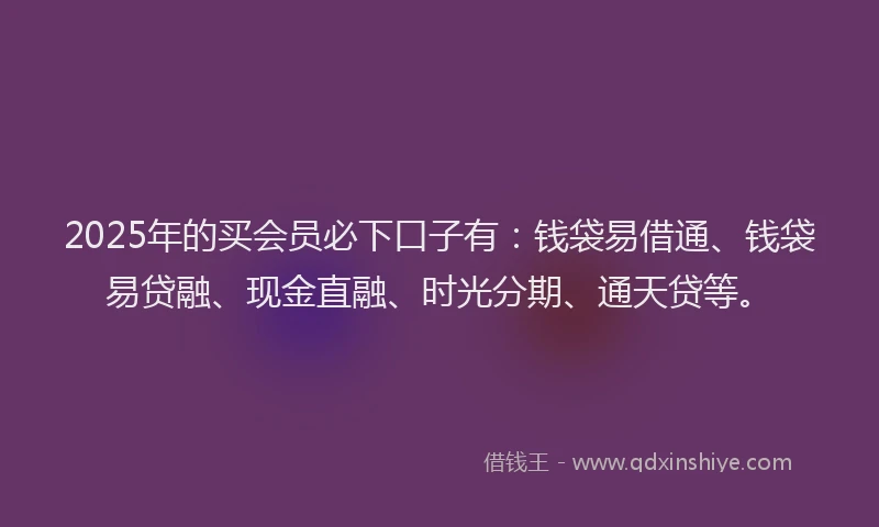 2025年的买会员必下口子有：钱袋易借通、钱袋易贷融、现金直融、时光分期、通天贷等。