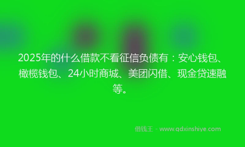 2025年的什么借款不看征信负债有：安心钱包、橄榄钱包、24小时商城、美团闪借、现金贷速融等。