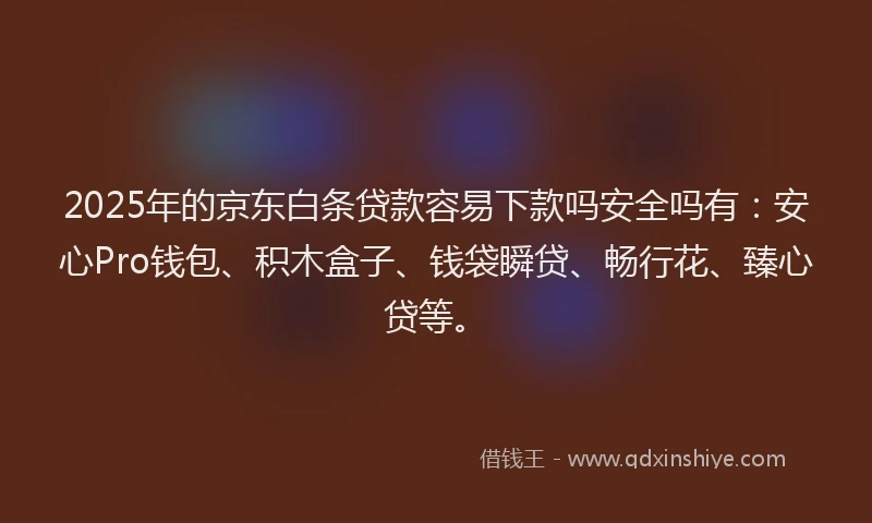 2025年的京东白条贷款容易下款吗安全吗有：安心Pro钱包、积木盒子、钱袋瞬贷、畅行花、臻心贷等。
