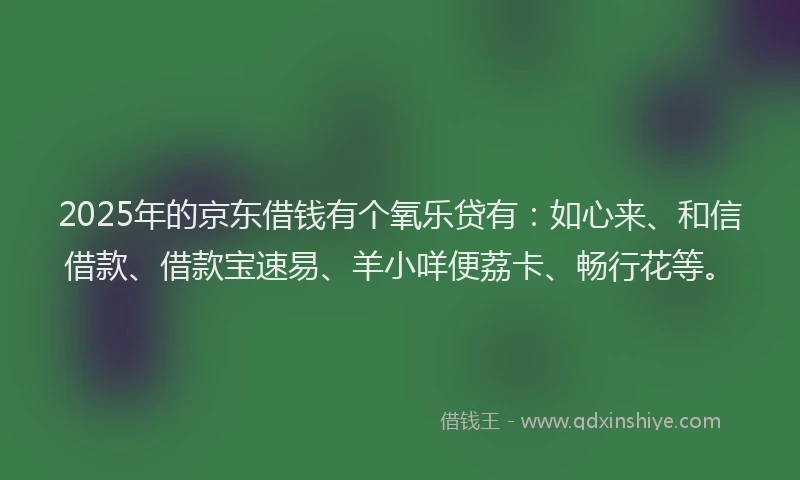 2025年的京东借钱有个氧乐贷有：如心来、和信借款、借款宝速易、羊小咩便荔卡、畅行花等。