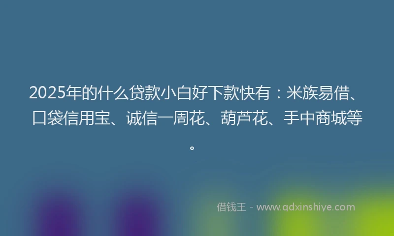 2025年的什么贷款小白好下款快有：米族易借、口袋信用宝、诚信一周花、葫芦花、手中商城等。