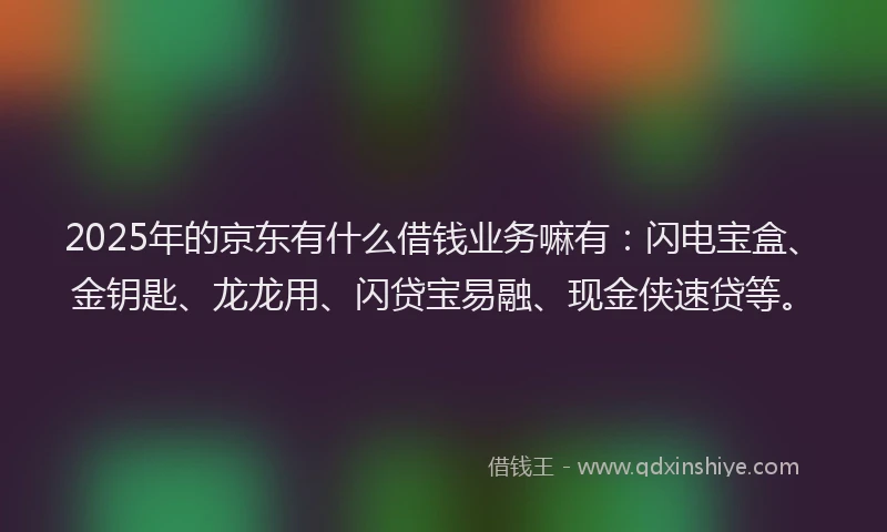 2025年的京东有什么借钱业务嘛有：闪电宝盒、金钥匙、龙龙用、闪贷宝易融、现金侠速贷等。