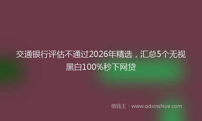 交通银行评估不通过2026年精选，汇总5个无视黑白100%秒下网贷