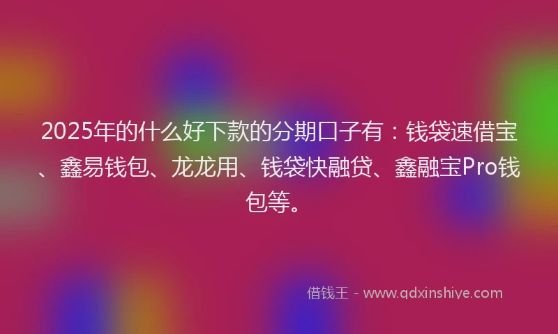 2025年的什么好下款的分期口子有：钱袋速借宝、鑫易钱包、龙龙用、钱袋快融贷、鑫融宝Pro钱包等。