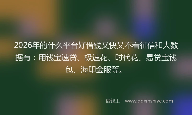 2026年的什么平台好借钱又快又不看征信和大数据有:用钱宝速贷、极速花、时代花、易贷宝钱包、海印金服等。