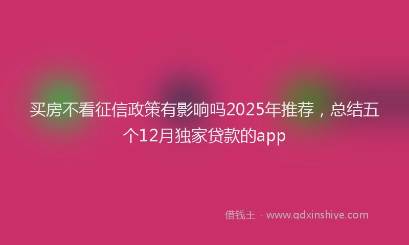 买房不看征信政策有影响吗2025年推荐,总结五个12月独家贷款的app