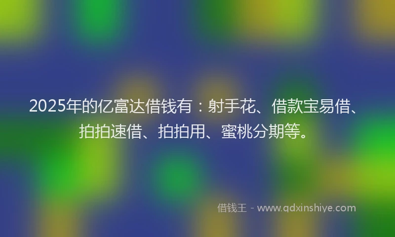 2025年的亿富达借钱有:射手花、借款宝易借、拍拍速借、拍拍用、蜜桃分期等。