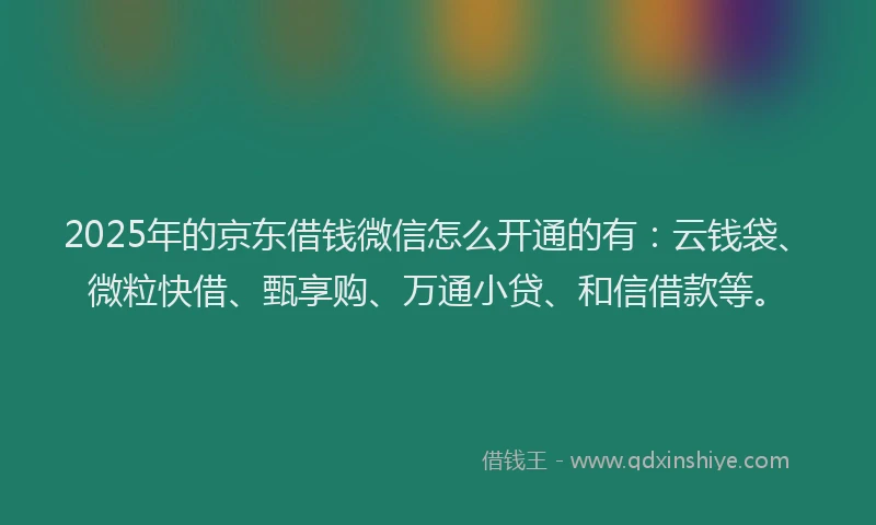 2025年的京东借钱微信怎么开通的有：云钱袋、微粒快借、甄享购、万通小贷、和信借款等。