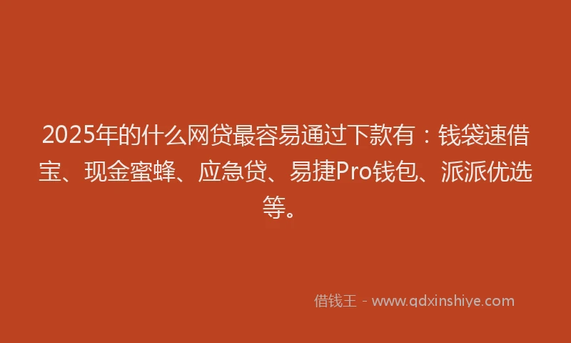 2025年的什么网贷最容易通过下款有：钱袋速借宝、现金蜜蜂、应急贷、易捷Pro钱包、派派优选等。