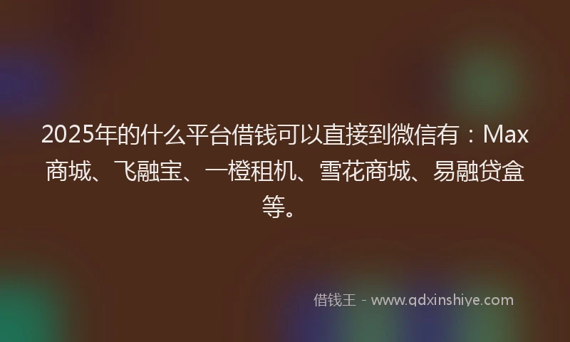 2025年的什么平台借钱可以直接到微信有：Max商城、飞融宝、一橙租机、雪花商城、易融贷盒等。