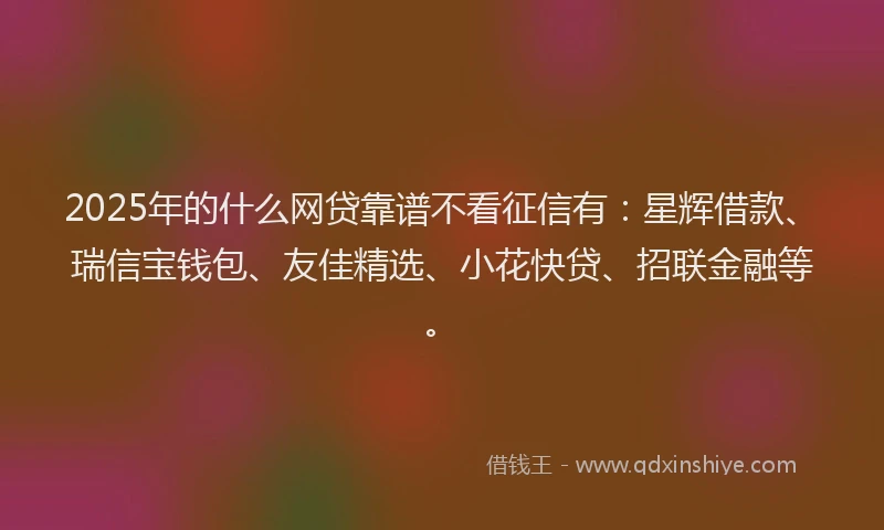 2025年的什么网贷靠谱不看征信有:星辉借款、瑞信宝钱包、友佳精选、小花快贷、招联金融等。