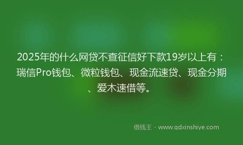 2025年的什么网贷不查征信好下款19岁以上有：瑞信Pro钱包、微粒钱包、现金流速贷、现金分期、爱木速借等。