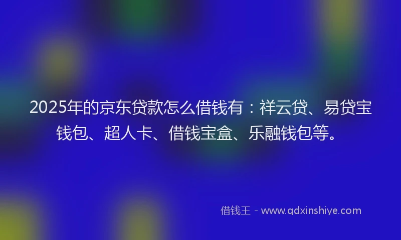 2025年的京东贷款怎么借钱有：祥云贷、易贷宝钱包、超人卡、借钱宝盒、乐融钱包等。