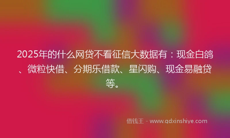 2025年的什么网贷不看征信大数据有：现金白鸽、微粒快借、分期乐借款、星闪购、现金易融贷等。