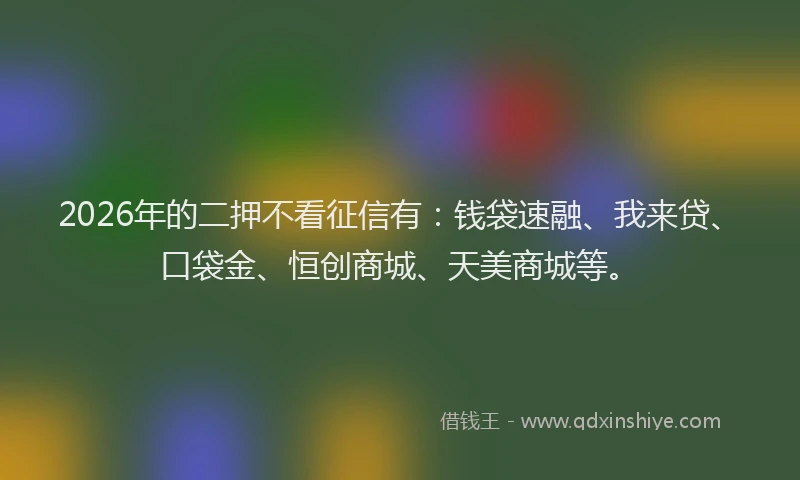 2026年的二押不看征信有：钱袋速融、我来贷、口袋金、恒创商城、天美商城等。