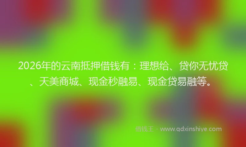 2026年的云南抵押借钱有:理想给、贷你无忧贷、天美商城、现金秒融易、现金贷易融等。