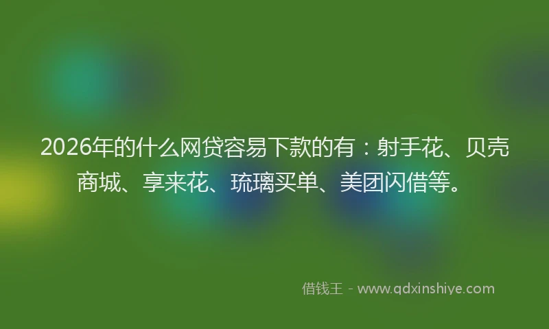 2026年的什么网贷容易下款的有:射手花、贝壳商城、享来花、琉璃买单、美团闪借等。