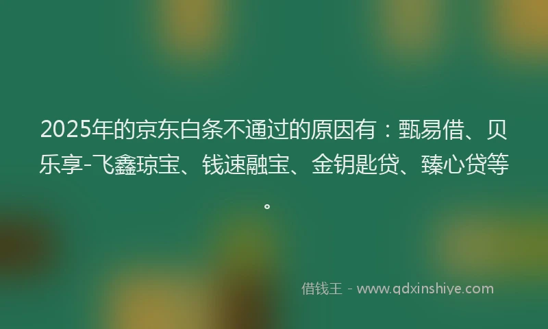 2025年的京东白条不通过的原因有:甄易借、贝乐享-飞鑫琼宝、钱速融宝、金钥匙贷、臻心贷等。