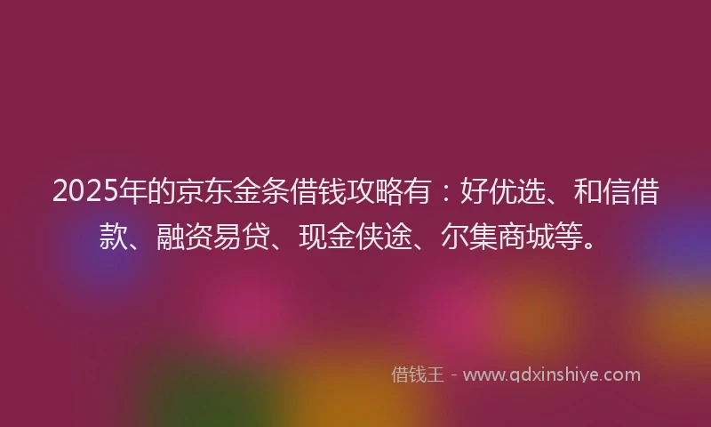 2025年的京东金条借钱攻略有：好优选、和信借款、融资易贷、现金侠途、尔集商城等。