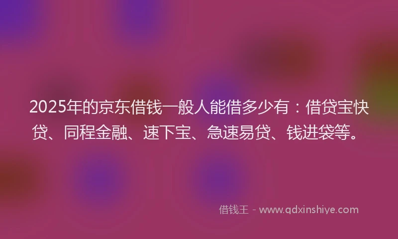 2025年的京东借钱一般人能借多少有：借贷宝快贷、同程金融、速下宝、急速易贷、钱进袋等。