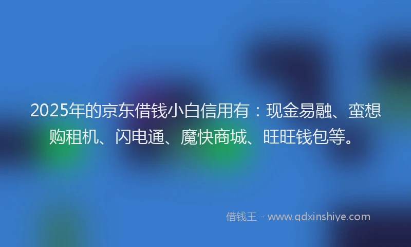 2025年的京东借钱小白信用有:现金易融、蛮想购租机、闪电通、魔快商城、旺旺钱包等。