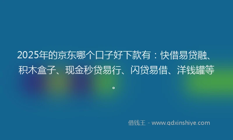 2025年的京东哪个口子好下款有：快借易贷融、积木盒子、现金秒贷易行、闪贷易借、洋钱罐等。