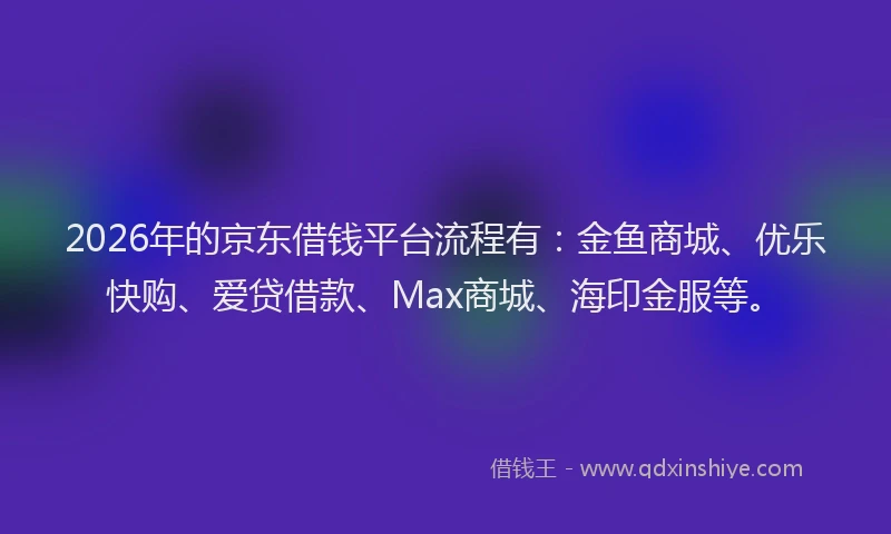 2026年的京东借钱平台流程有:金鱼商城、优乐快购、爱贷借款、Max商城、海印金服等。
