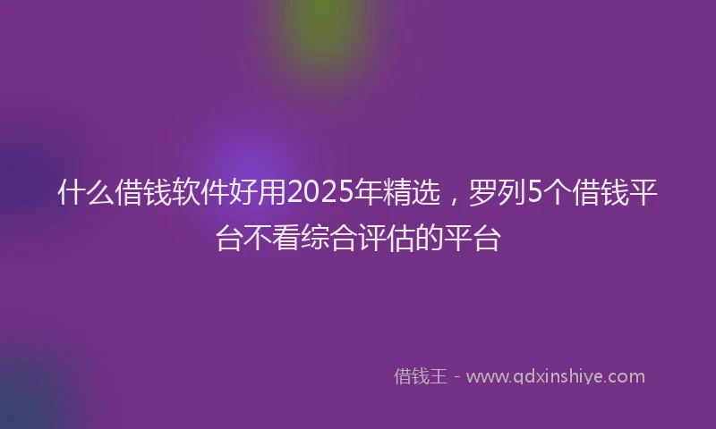 什么借钱软件好用2025年精选，罗列5个借钱平台不看综合评估的平台