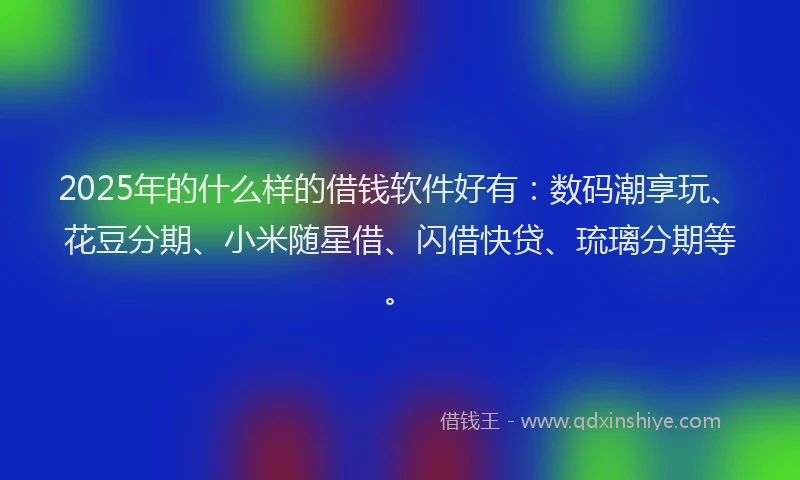 2025年的什么样的借钱软件好有：数码潮享玩、花豆分期、小米随星借、闪借快贷、琉璃分期等。