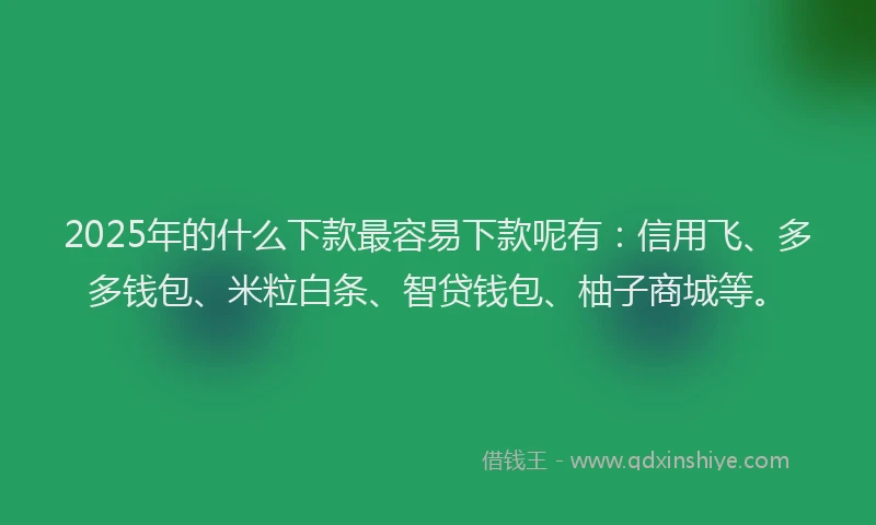 2025年的什么下款最容易下款呢有：信用飞、多多钱包、米粒白条、智贷钱包、柚子商城等。