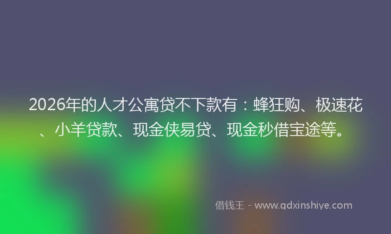 2026年的人才公寓贷不下款有：蜂狂购、极速花、小羊贷款、现金侠易贷、现金秒借宝途等。