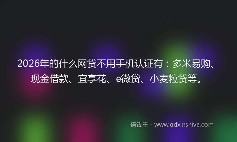 2026年的什么网贷不用手机认证有:多米易购、现金借款、宜享花、e微贷、小麦粒贷等。