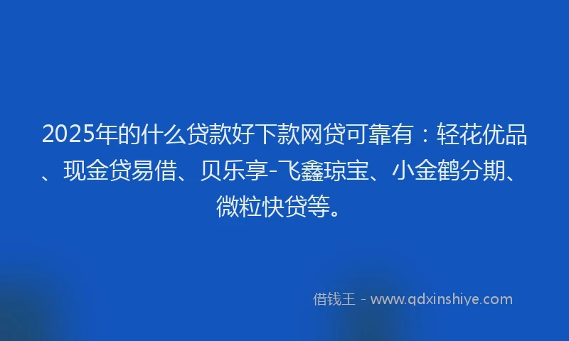 2025年的什么贷款好下款网贷可靠有：轻花优品、现金贷易借、贝乐享-飞鑫琼宝、小金鹤分期、微粒快贷等。