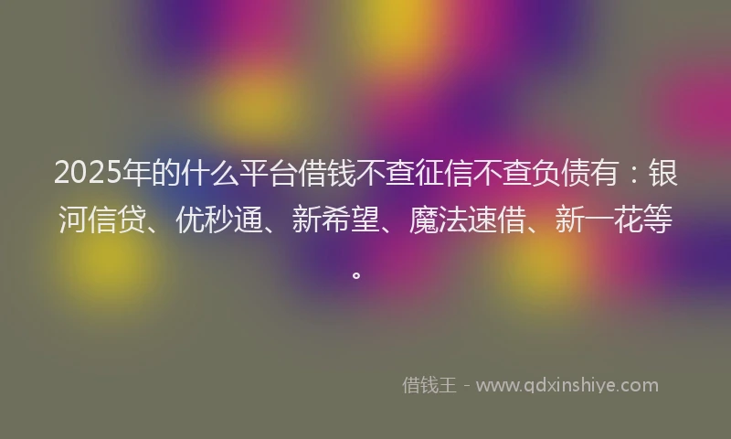 2025年的什么平台借钱不查征信不查负债有：银河信贷、优秒通、新希望、魔法速借、新一花等。