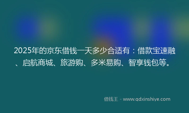 2025年的京东借钱一天多少合适有：借款宝速融、启航商城、旅游购、多米易购、智享钱包等。
