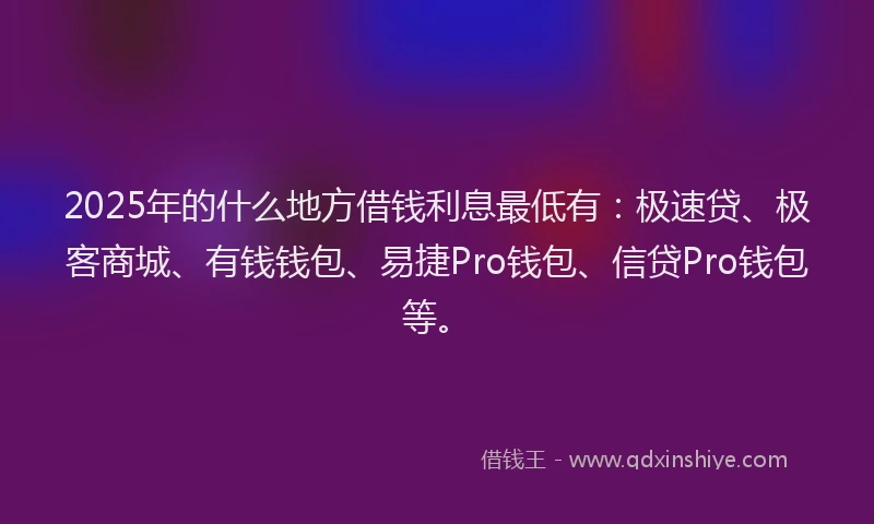 2025年的什么地方借钱利息最低有：极速贷、极客商城、有钱钱包、易捷Pro钱包、信贷Pro钱包等。