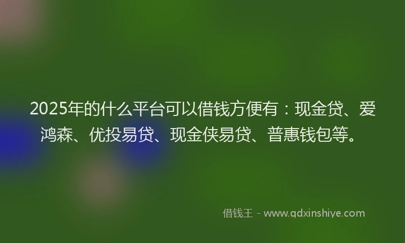 2025年的什么平台可以借钱方便有：现金贷、爱鸿森、优投易贷、现金侠易贷、普惠钱包等。