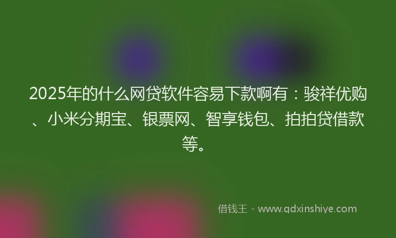 2025年的什么网贷软件容易下款啊有：骏祥优购、小米分期宝、银票网、智享钱包、拍拍贷借款等。