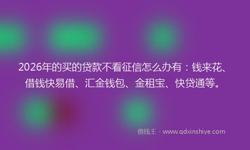 2026年的买的贷款不看征信怎么办有:钱来花、借钱快易借、汇金钱包、金租宝、快贷通等。