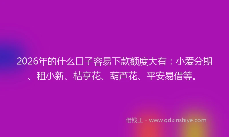 2026年的什么口子容易下款额度大有：小爱分期、租小新、桔享花、葫芦花、平安易借等。