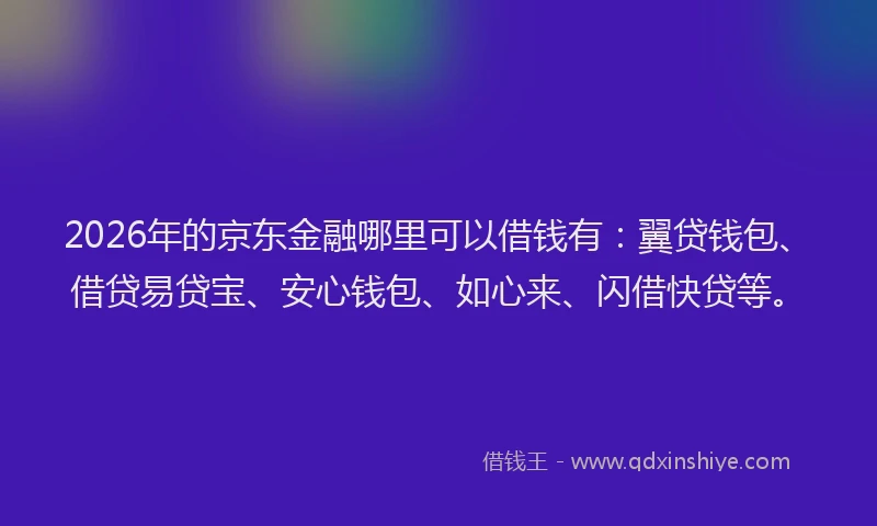 2026年的京东金融哪里可以借钱有：翼贷钱包、借贷易贷宝、安心钱包、如心来、闪借快贷等。