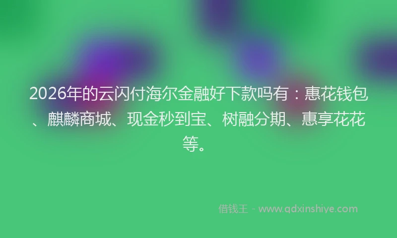 2026年的云闪付海尔金融好下款吗有:惠花钱包、麒麟商城、现金秒到宝、树融分期、惠享花花等。