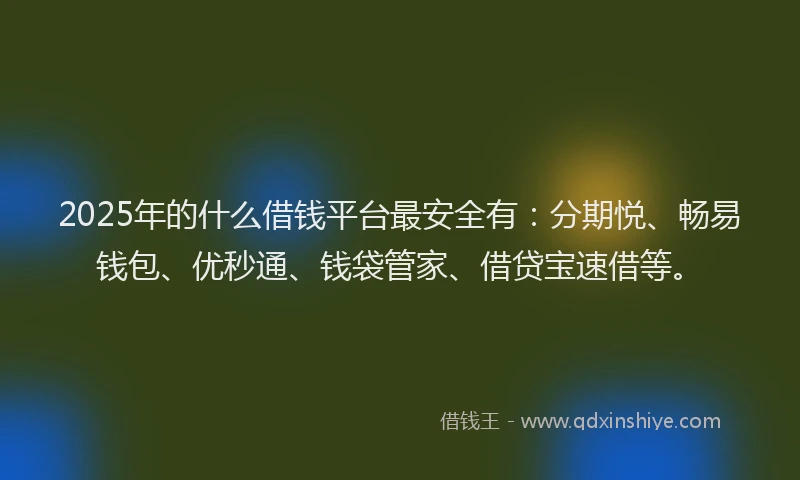 2025年的什么借钱平台最安全有:分期悦、畅易钱包、优秒通、钱袋管家、借贷宝速借等。