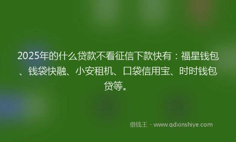 2025年的什么贷款不看征信下款快有：福星钱包、钱袋快融、小安租机、口袋信用宝、时时钱包贷等。