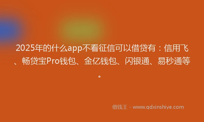 2025年的什么app不看征信可以借贷有：信用飞、畅贷宝Pro钱包、金亿钱包、闪银通、易秒通等。