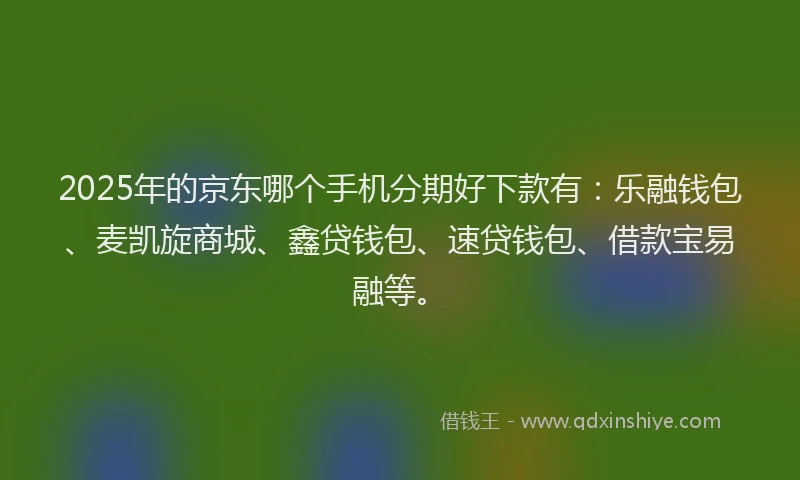 2025年的京东哪个手机分期好下款有:乐融钱包、麦凯旋商城、鑫贷钱包、速贷钱包、借款宝易融等。